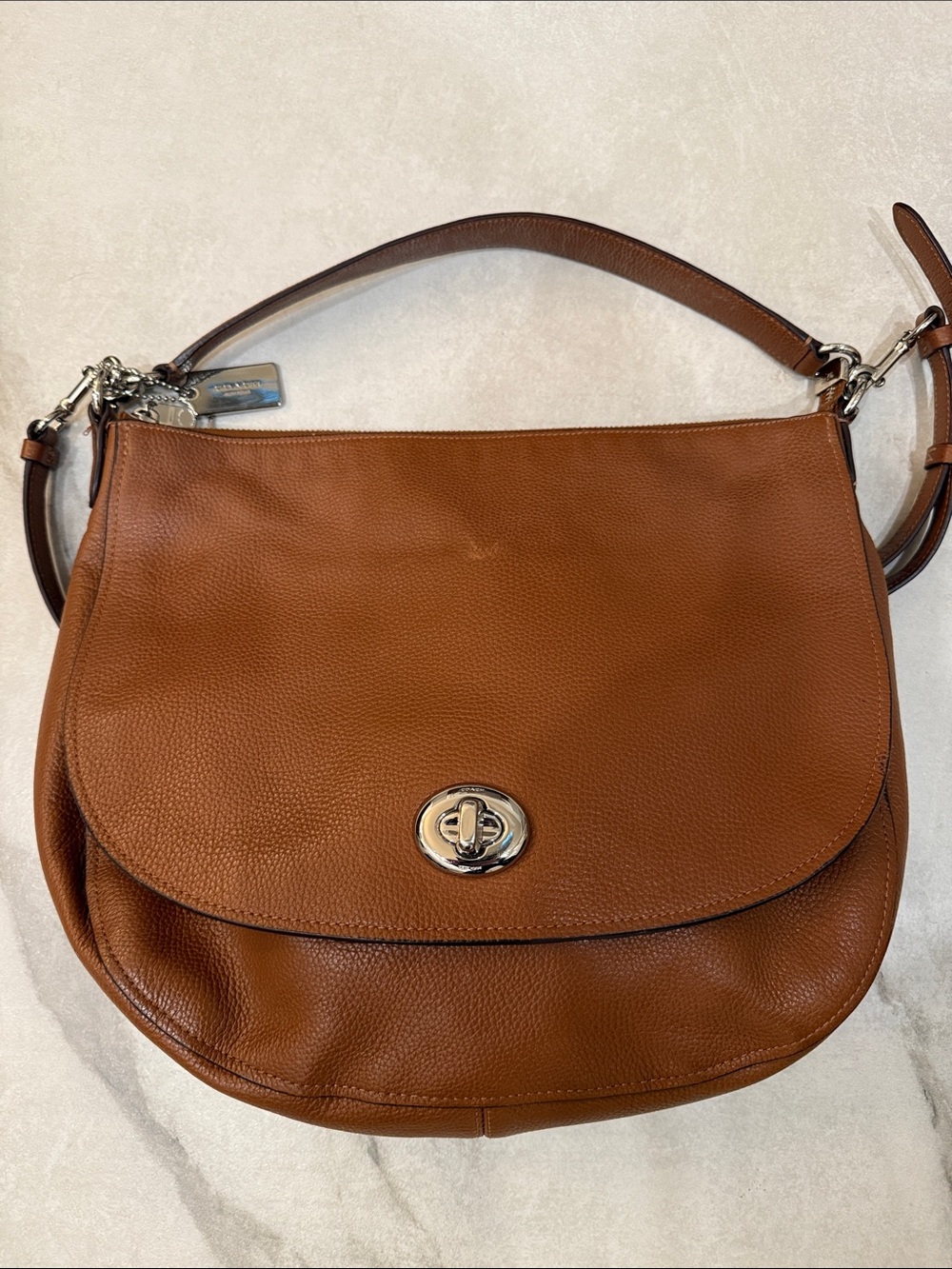 Coach Cognac Pebbled Leather Turnlock Shoulder Bag